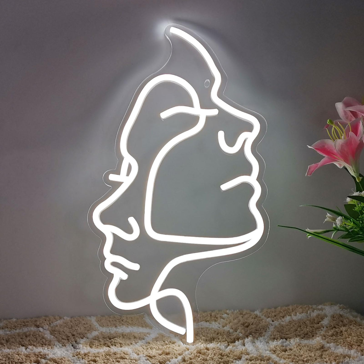 Neon Signs Face LED Neon Lights Ins Style Art Wall Decorative Lights Minimalist Lines Neon Lights for Christmas Room Wall Girls Bedroom Living Room Birthday Party Bar Decor