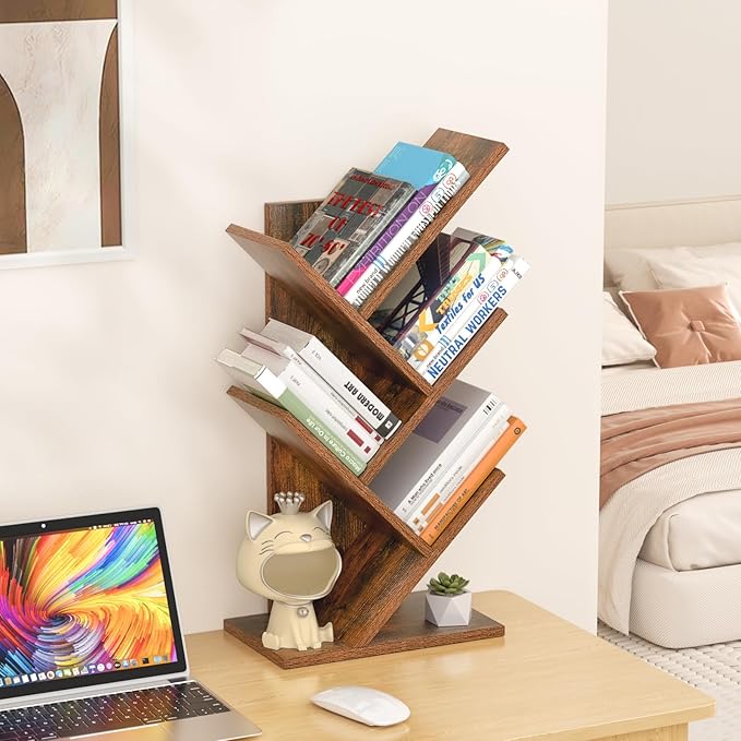 SHEEPAM 5 Tier Tree Book Shelf, Small Desktop Bookshelf