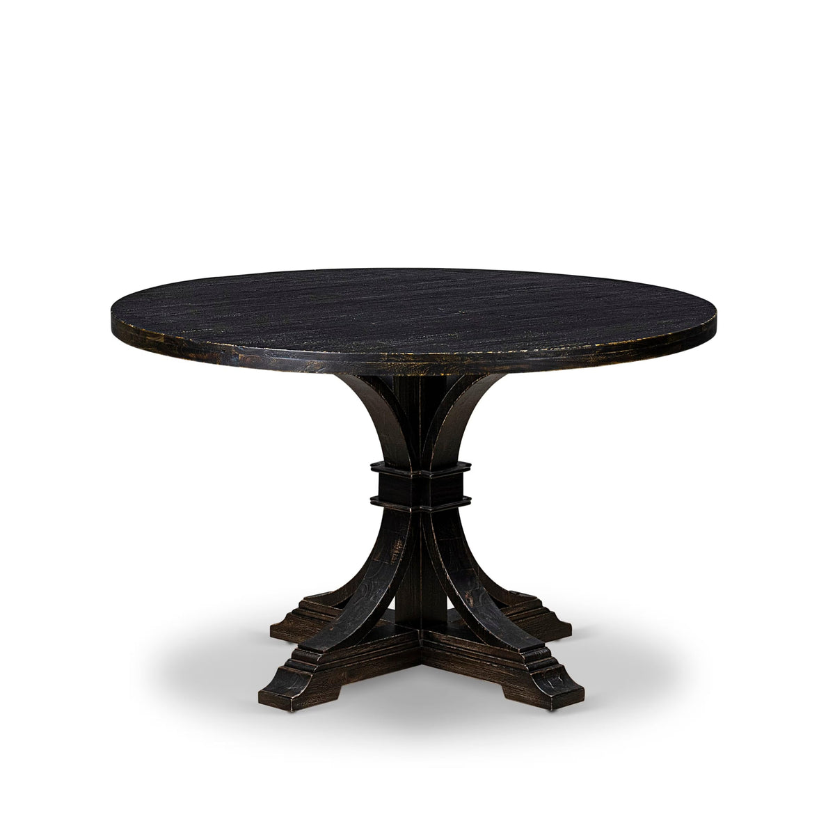 Luxe by East West Furniture - IR7-11-TP - A Wood Wood table with a Round Tabletop and Stylish Pedestal, Sand Blasted Black Finish.