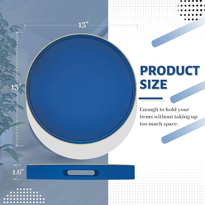 MAONAME 13" Blue Round Tray, Modern Decorative Trays