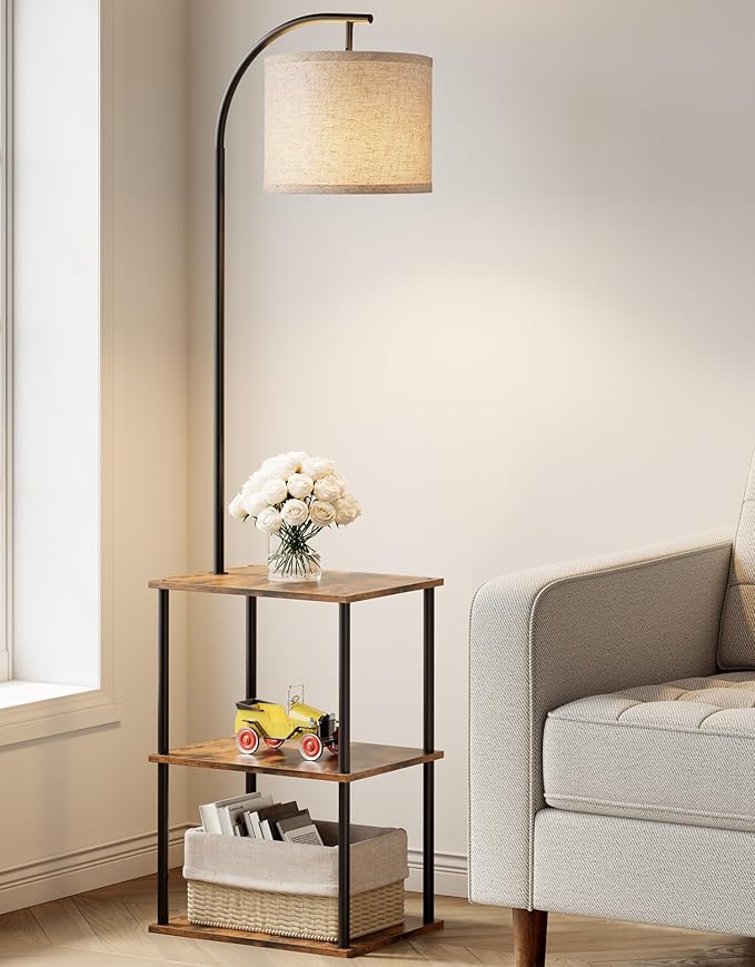PARTPHONER Floor Lamp with Table, Night Stand with Lamp, Narrow Side Table with