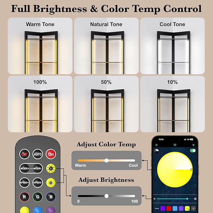 5-Tier Display Cabinet, RGBWIC LED Light, Remote & APP Control, Adjustable