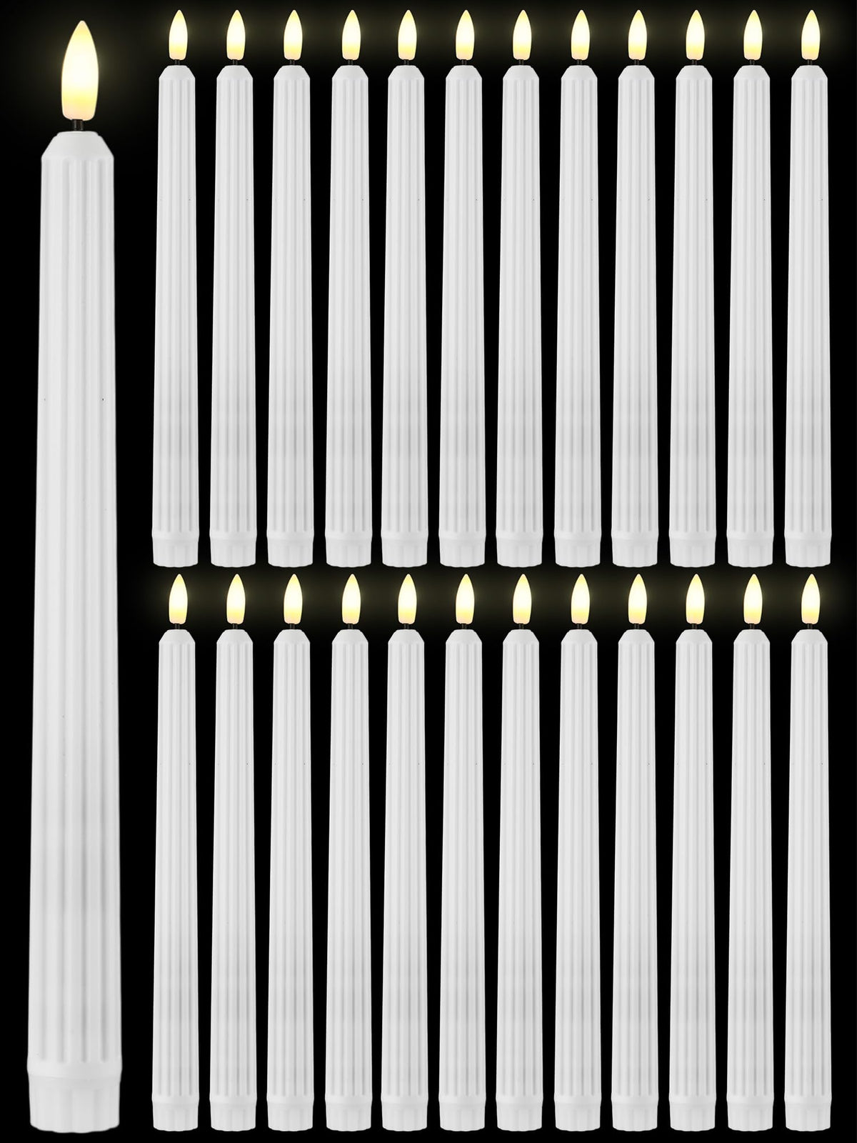 Treela 36 Pieces Flameless Taper Candles Flickering Faux LED Battery Operated Electric Fake Candles for Christmas Halloween Birthday Wedding Party(White,0.8x11 Inches,Roman Column)