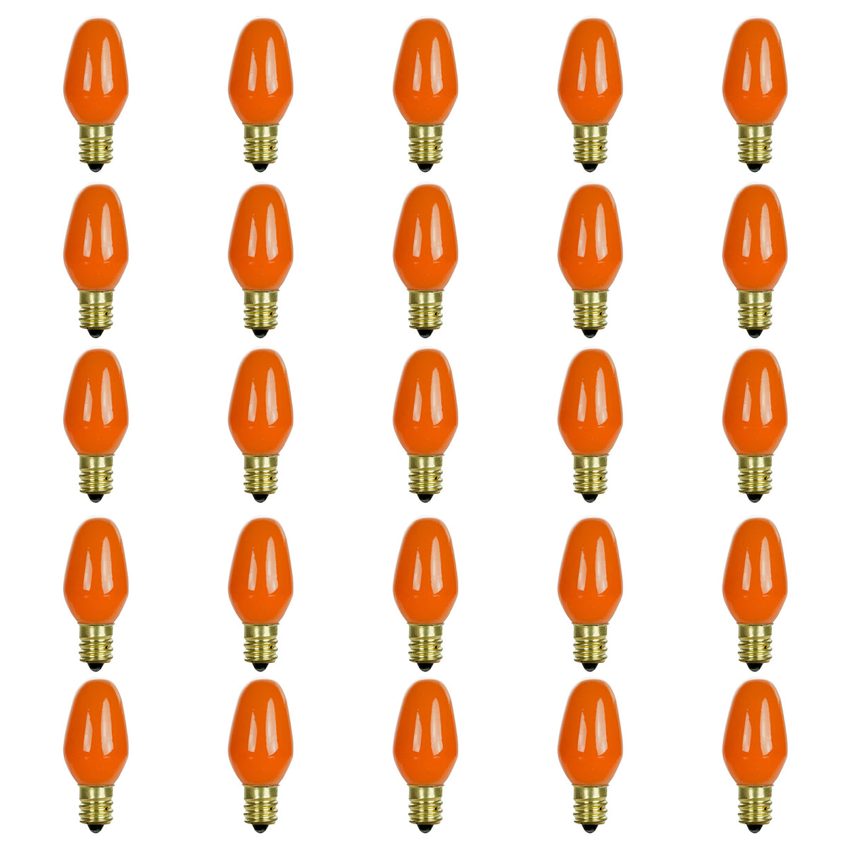 Sunlite 01270 7C7 Incandescent Bulb, 7 Watt, Candelabra E12 Base, C7 Small Night Light, Colored Bulb, Orange, 25 Count