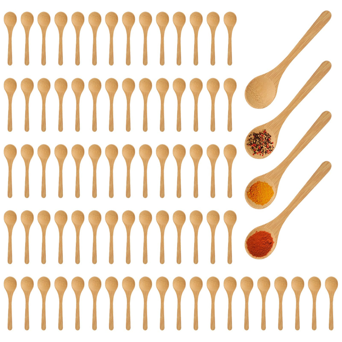 100Pcs Small Wooden Spoons Mini Tiny Wood Spoons Bulk for Tea Coffee Sugar Ice Cream Salt Spices Honey Jars Home Kitchen 5 Inch