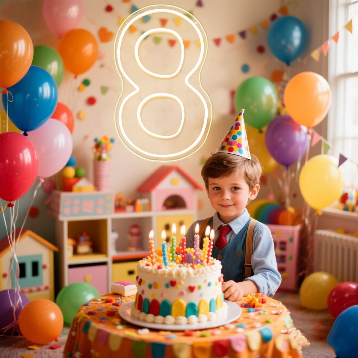 RumonZS Number 8 Light Up LED Neon Sign Backdrop 16.5" Birthday Party Decor Warm White Number One Light Up Sign USB Powered Big Number Sign Light for Birthday Night Light Party Anniversary Wedding