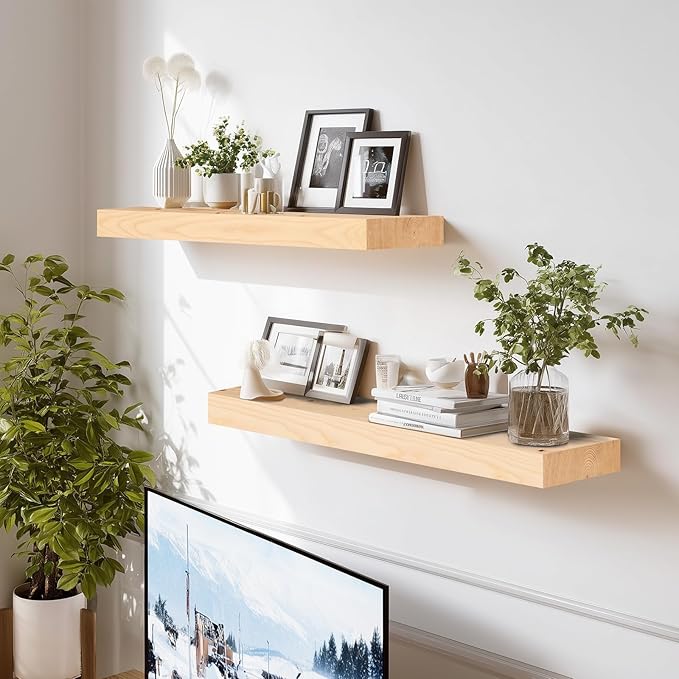 24x8x1.6 inch Floating Shelves Set of 2 – Solid Wood Rustic Wood Wall Mounted