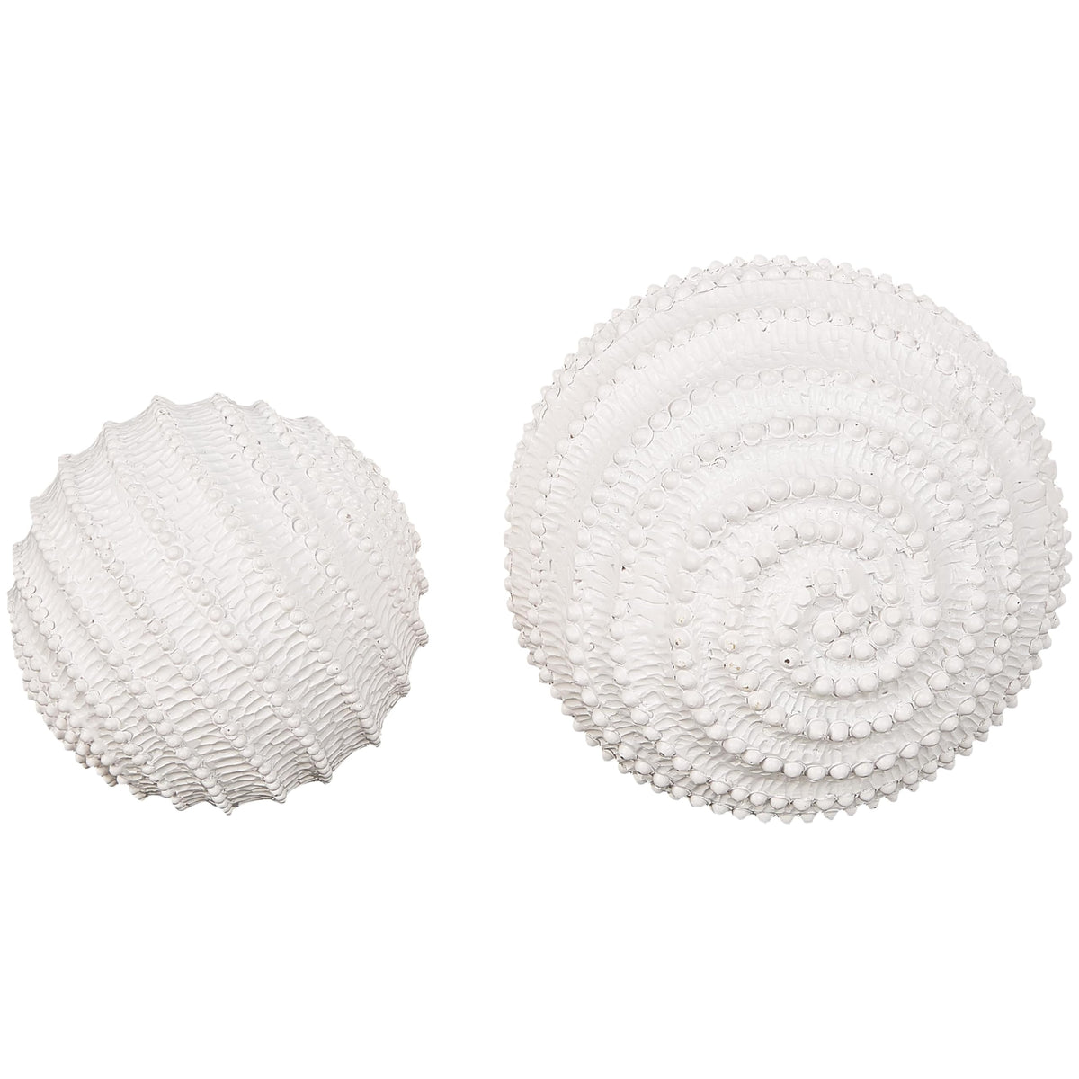 Deco 79 Resin Coral Decorative Sculpture Textured Home Decor Statues with Dimensional Ball Details, Set of 2 Accent Figurines 6", 5" H, Cream