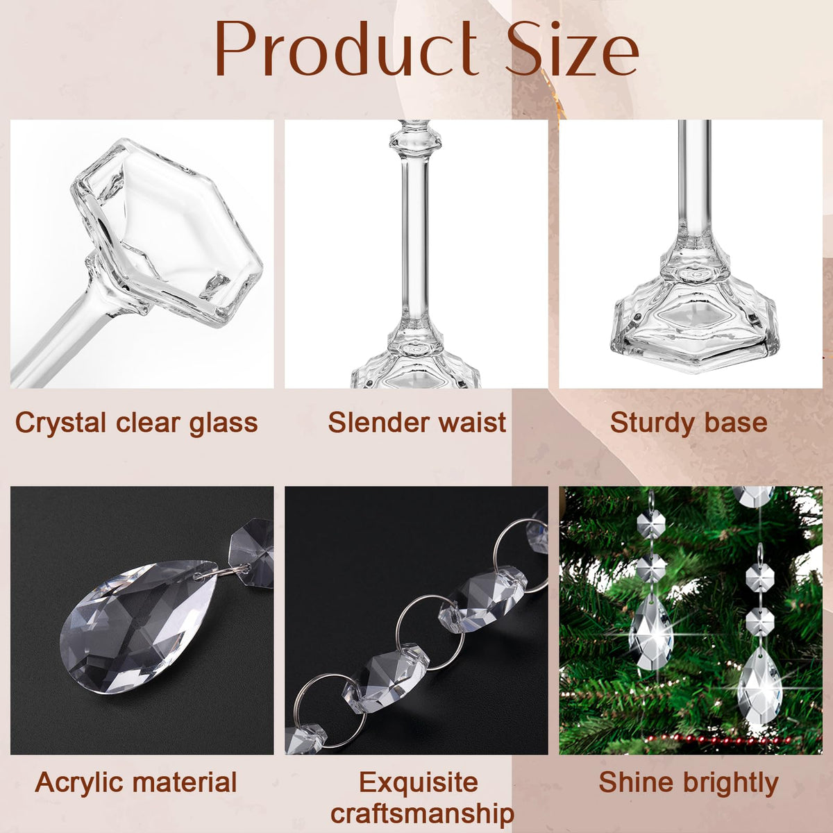 Ninehaoou 12 Set Wedding Centerpieces for Tables 12 Glass Flower Stands for Wedding 12 Acrylic Crystal Strings 72 Acrylic Crystal Ornament Beads for Party Christmas Party Tabletop Decoration