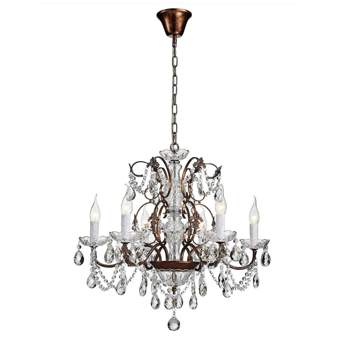 Saint Mossi 6-Light Crystal Chandelier - Farmhouse Rustic Pendant Light Fixture for Bedroom, Dining Room, Living Room - H23 x W24, Chain Adjustable