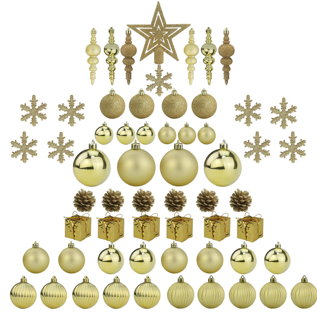 Sunnyglade 60ct Gold Christmas Tree Ball Ornaments Set Shatterproof Christmas Bling-Bling Hanging Decoration with Hand-held Gift Package for Xmas Tree Holiday Wedding Party (Gold)