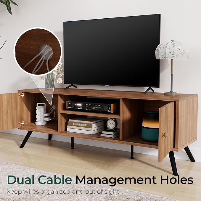 COMHOMA TV Stand for Living Room, Mid Century Modern Entertainment Center for