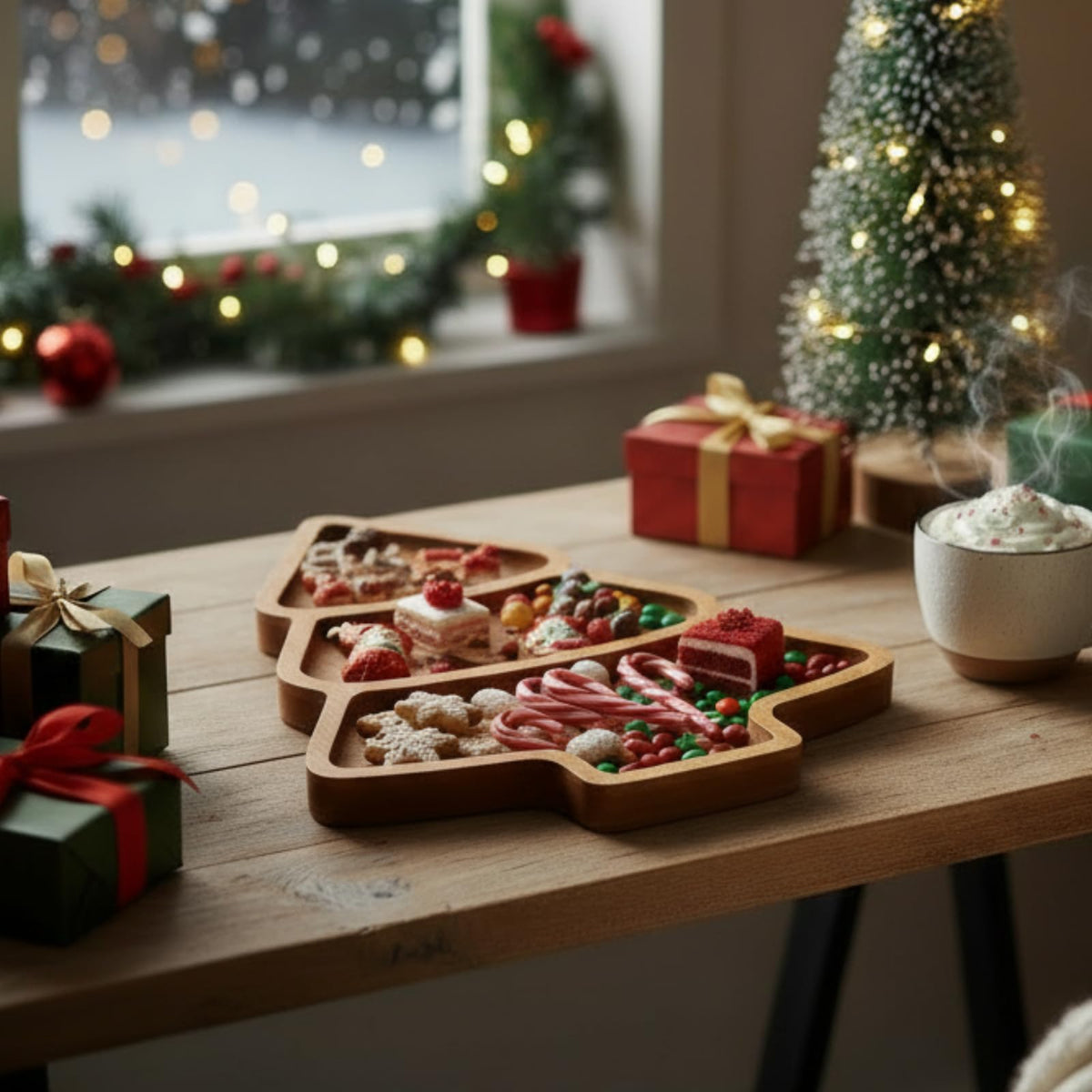 Maxcheck Christmas Tree Serving Tray Platter Charcuterie Board Christmas Wood Serving Dish Cutting Board Rustic Farmhouse 11.42 x 10.43 Inches Table Plate for Cheese Food Fruit Party