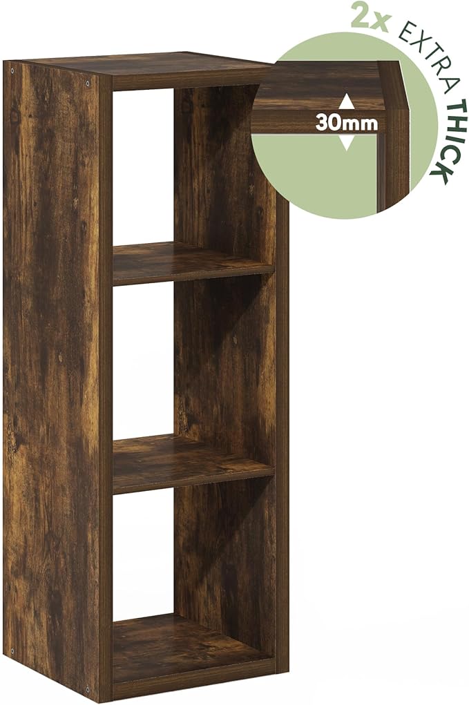 Furinno Cubicle Book Shelf, 3-Cube Bookshelf, Extra Thick Frame Horizontally &