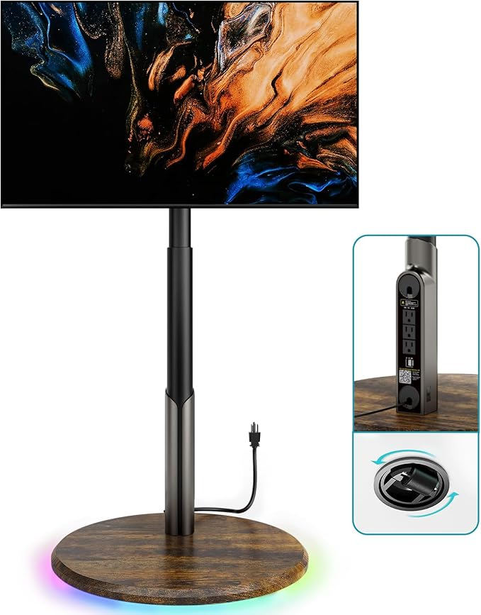 Mobile TV Stand with Power Outlet, Rolling TV Cart