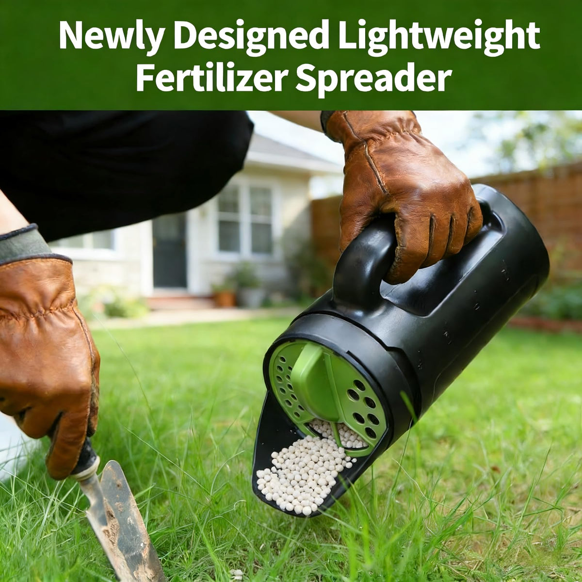 Handheld Spreader Shaker for Seed, Fertilizer, Earth Food, Salt and Ice Melt | Multiple Opening Sizes for Any Need | 80 Oz Capacity for Lawn & Garden