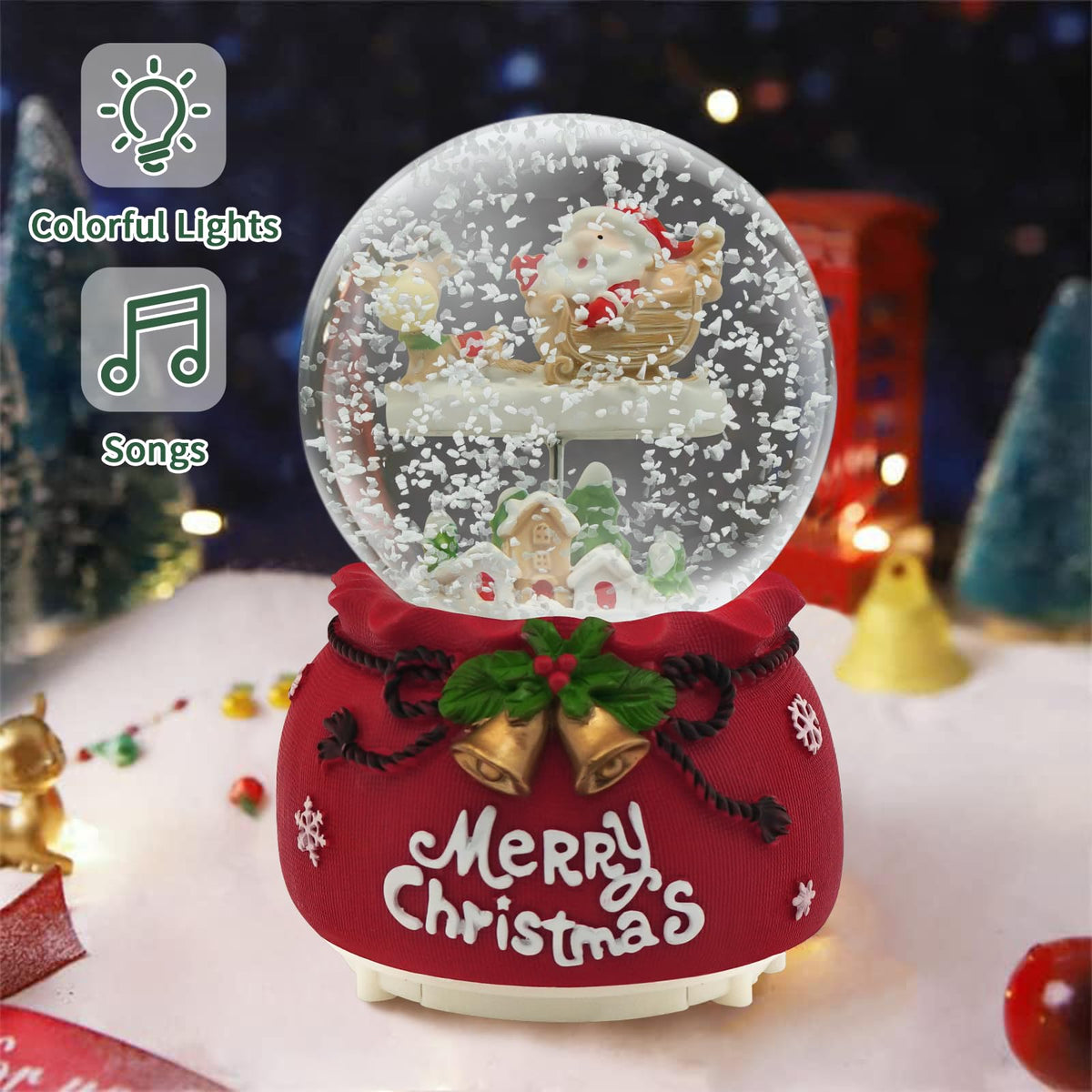 Christmas Snow Globe Lantern Musical, Snow Globes Christmas with Music, Glitter Snowflakes icicles Lighted Santa Claus Decorative Lantern, Xmas Decor Gift for Adult Girls Women