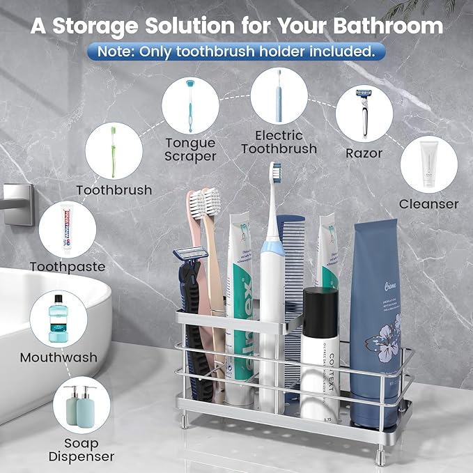 Luxspire Toothbrush Holders, 6 Slots Stainless Steel Tooth Brush Holder