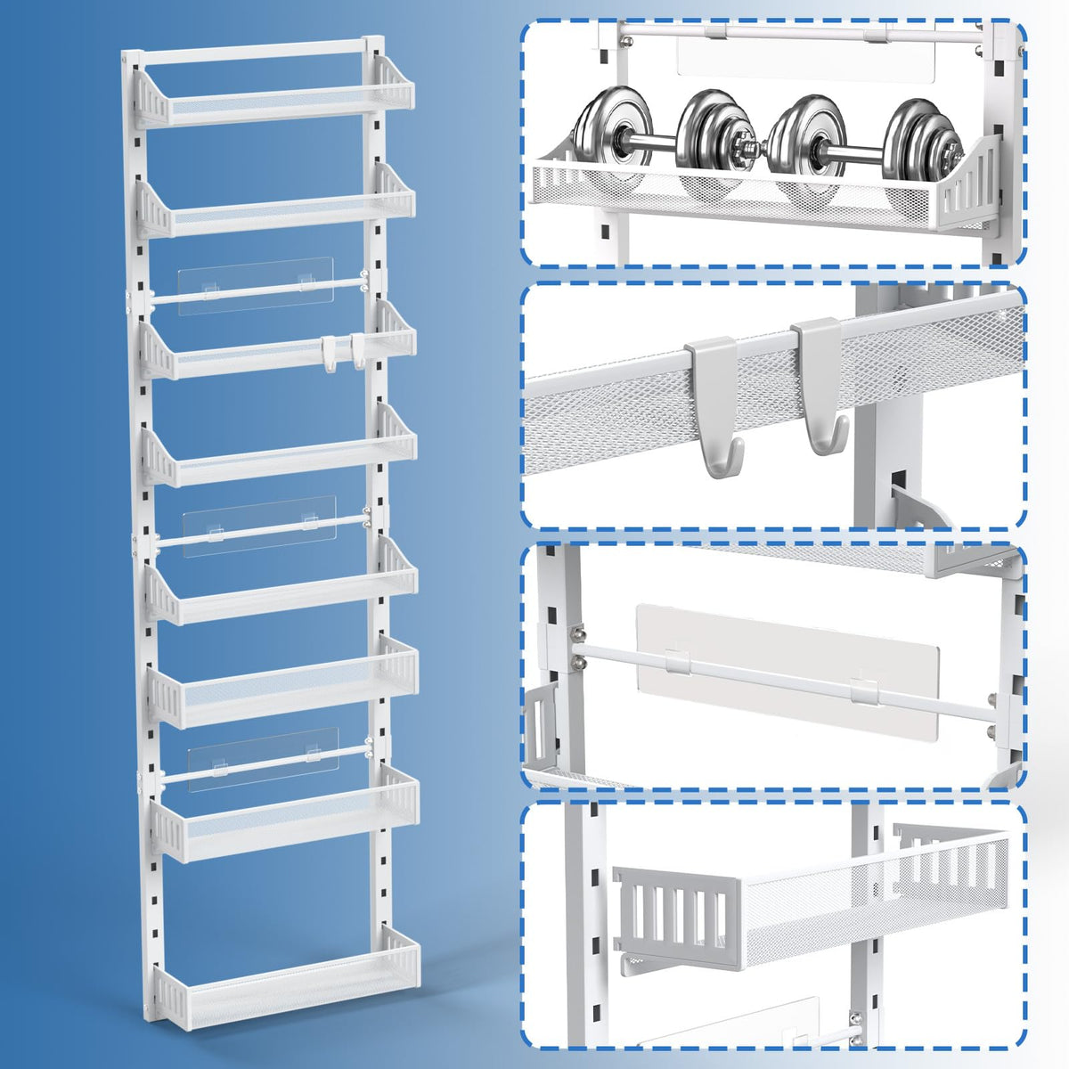 coobest 8-Tier Over the door Spice Rack Organizer, Large Heavy Duty Metal Wall Mount or Over The Door, 2 in 1 Rust-Proof Hanging Storage Shelf for Kitchen Pantry, Bathroom, Laundry Room, Closet