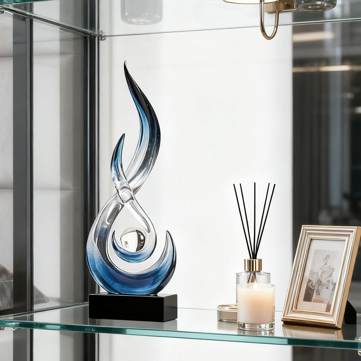 XGZY 15inch Flame Sculpture: Resin Flame Shaped Art Decoration, Suitable for Home, Wine Rack, Office, Bookshelf (Blue Gradient)
