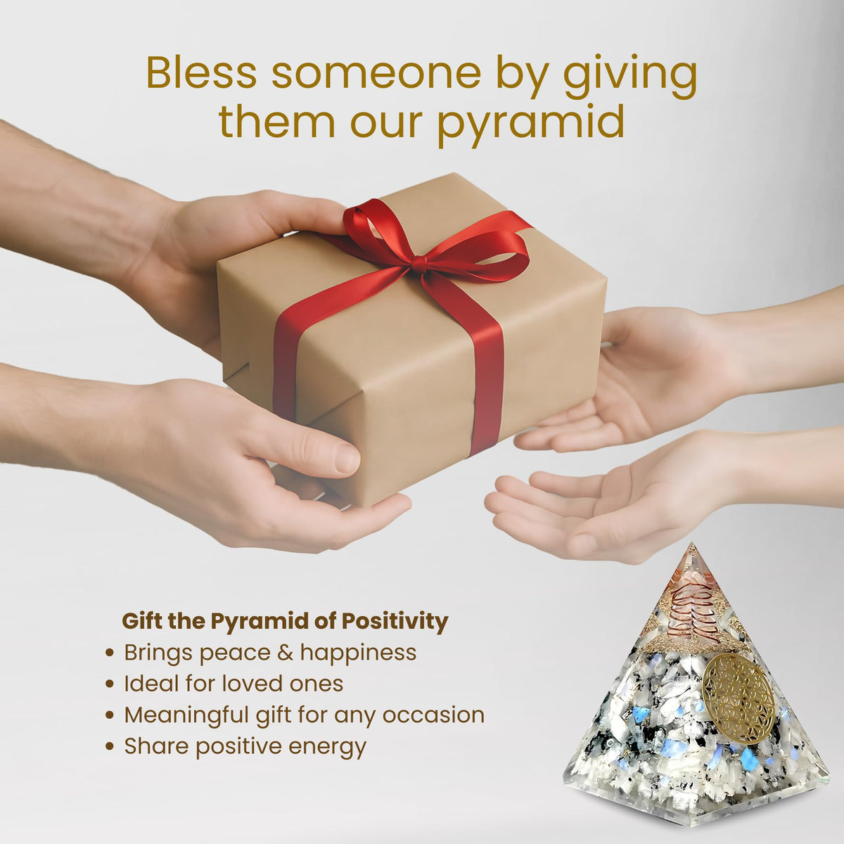 Rainbow Moonstone Orgone Pyramid – Handcrafted Healing Crystal for Positivity, Strength, Meditation, Yoga, Reiki & Chakra Balancing