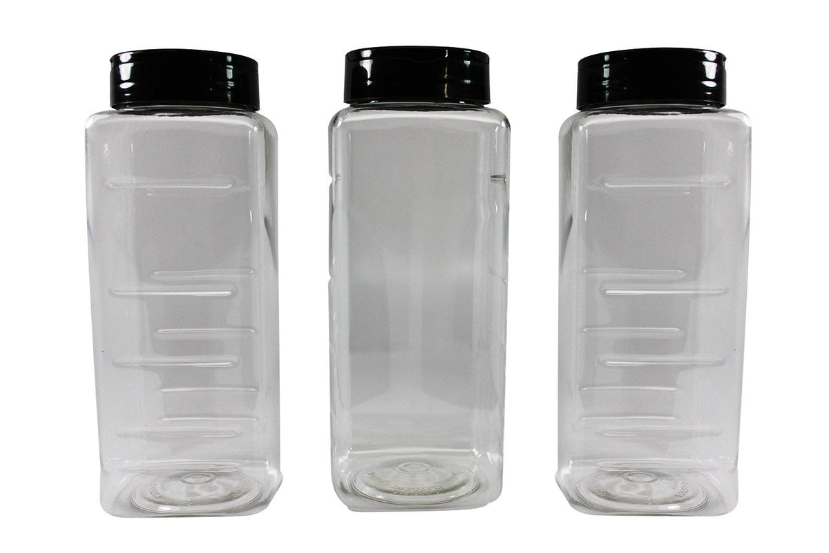 Pinnacle Mercantile 3-Pack Large Plastic Spice Jars Herb Container Bottles with Sifter Shaker Spoon Caps 33 ounce Empty BPA Free Made In USA