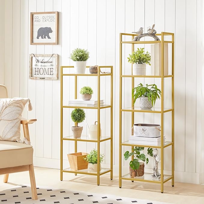 HOOBRO 5-Tier Gold Shelf, Narrow Book Shelf, Display Cabinet