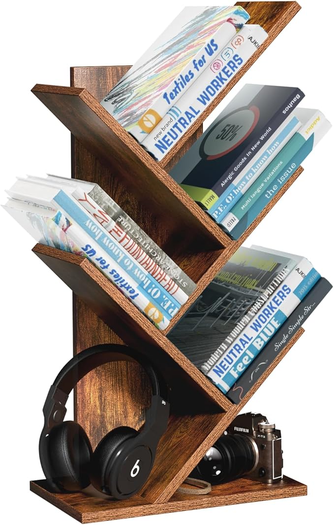 SHEEPAM 5 Tier Tree Book Shelf, Small Desktop Bookshelf