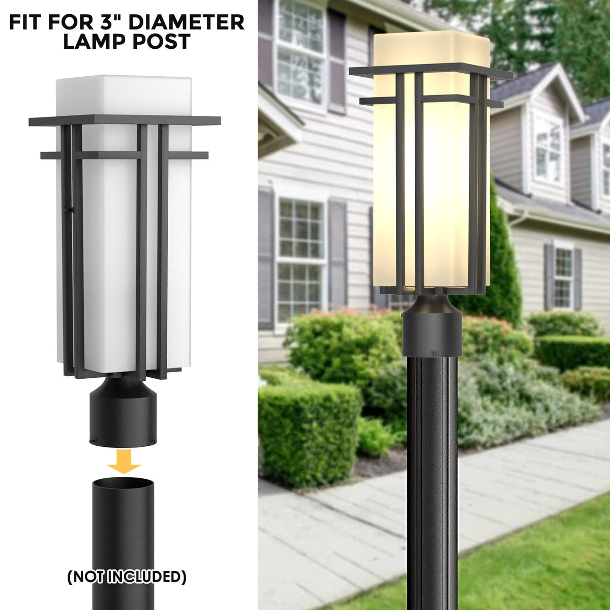 Yoenecea Outdoor Post Light Fixture - Aluminum Lamp Posts Outdoor Lighting, Outdoor Lightpost Lantern with 3-Inch Pier Mount Base Outside Pole Lighting for Porch Garnden (17.3''H, 1 pc)