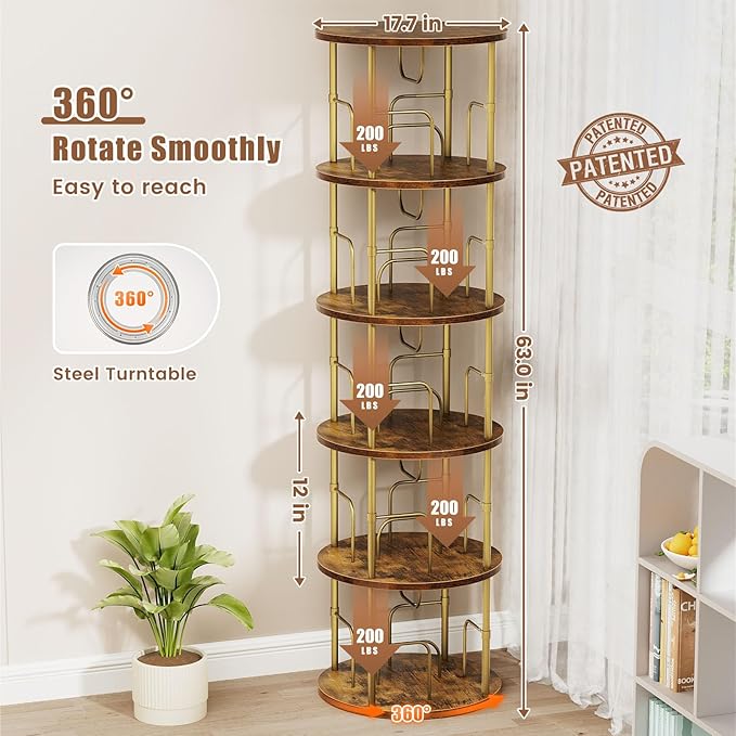 ALLSTAND 5 Tier Rotating Bookshelf, 360 ° Display Stackable Spinning Bookshelf