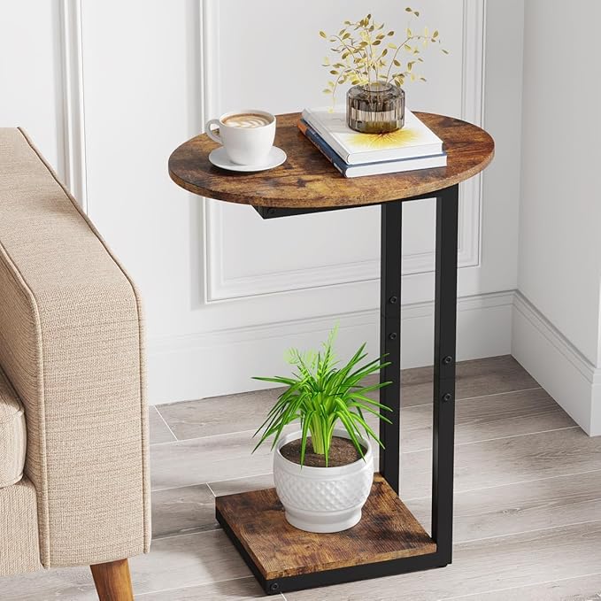 Hosfais Side Table Small End Table, C-Shaped Wood Sofa Table