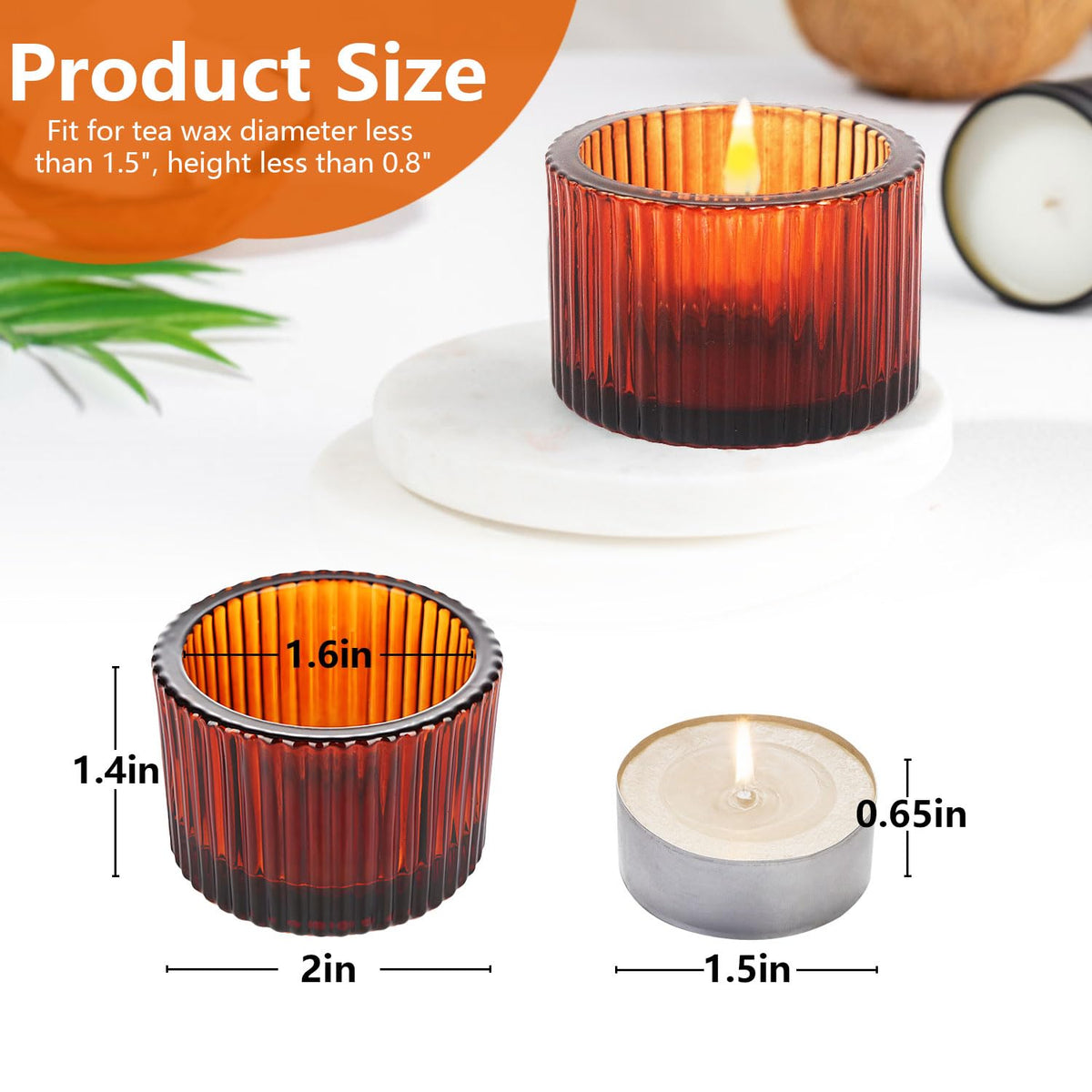JOYIT Amber Votive Candle Holders Bulk Set of 12, Tealight Candle Holder for Wedding Table Centerpiece, Glass Small Candle Holders for Birthday Party, Valentine's Day, Home Decor (2''X 1.4'')