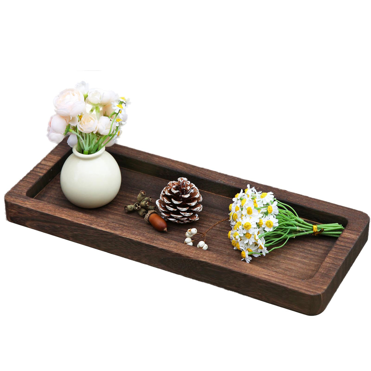 Hatway Wooden Decorative Tray Candle Holder Long Wood Tray Home Decor,Centerpieces Plates for Table centerpieces for CoffeeTable,Christmas Decor