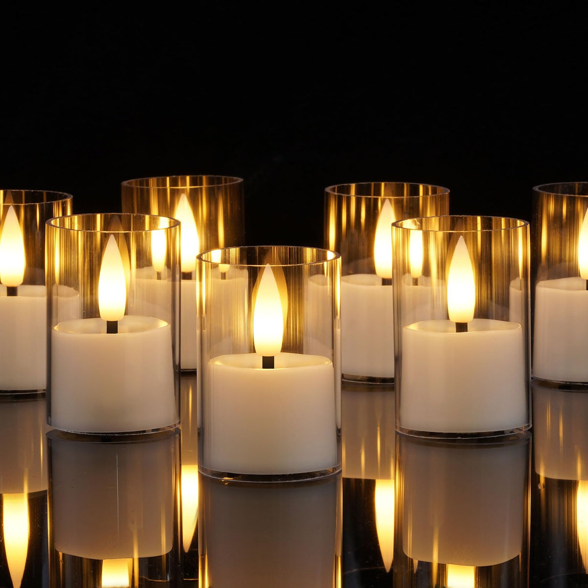 Homemory Acrylic Led Votive Candle with Auto Timer, 1.5" x 2.4" Flameless Led Tealight, Battery Powered Fake Electric Candles for Wedding Centerpiece, Table, Christmas Decor (12Pack)