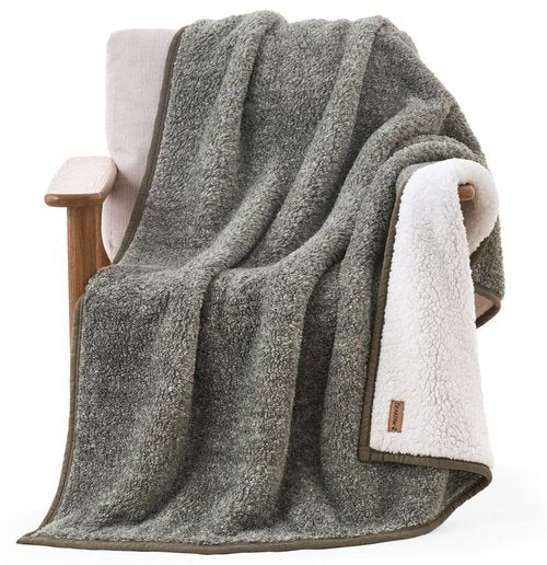 BEARPAW Sherpa Throw Blanket - Reversible & Cozy Blanket for Bed Couch Sofa, Lightweight Living Room Decor, Home Decor, Birthday Gifts for Women - 50"x70", Green (Valley)