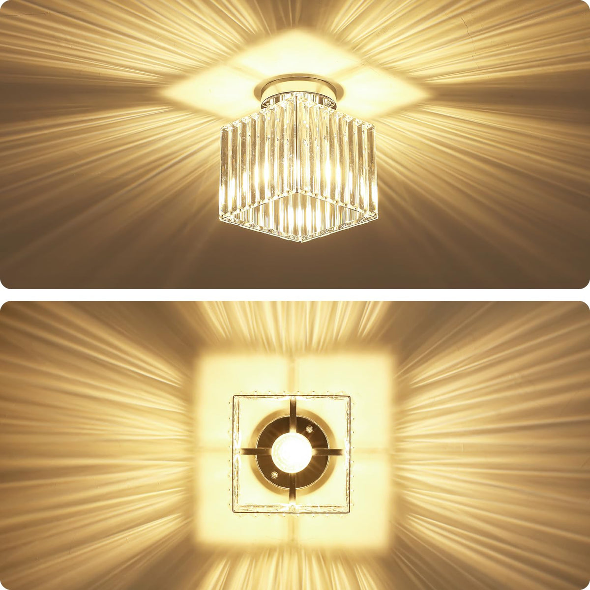 GZBEINI 2-Pack Modern Crystal Semi Flush Mount Ceiling Light, Mini Square Chrome Hallway Light Fixtures Close to Ceiling Lights for Entryway Bathroom Bedroom Kitchen Dining Room Laundry, 7.24Inch