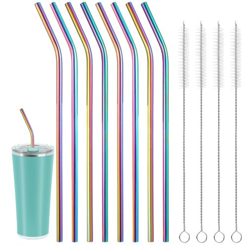 8 Pcs Reusable Long Metal Straws for 40 oz Tumbler 12 inch Colorful Reusable Metal Straws with Cleaning Brush Stainless Steel Straws Long Reusable Colorful Bent Straw with 4 Pieces Cleaning Brush
