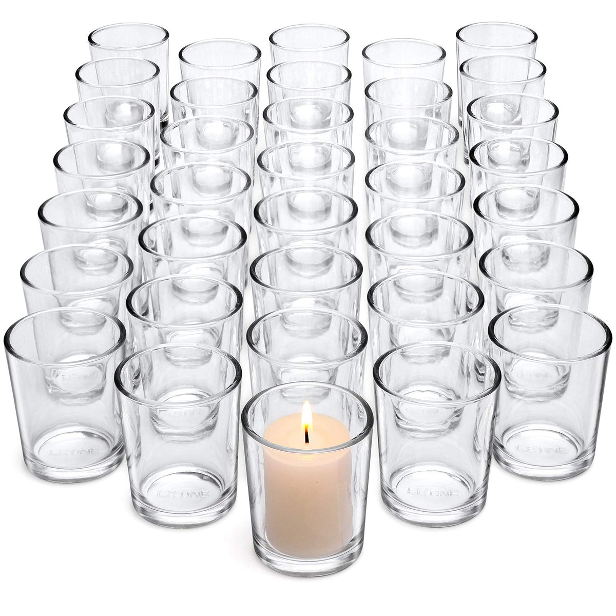 LETINE 72-Pack Votive Candle Holders Designed for Wedding Decor - Glass Candle Holder & Tea Lights Candle Holder - Candle Holders for Christmas, Summer Wedding Centerpiece Table, Party Dinner Decor