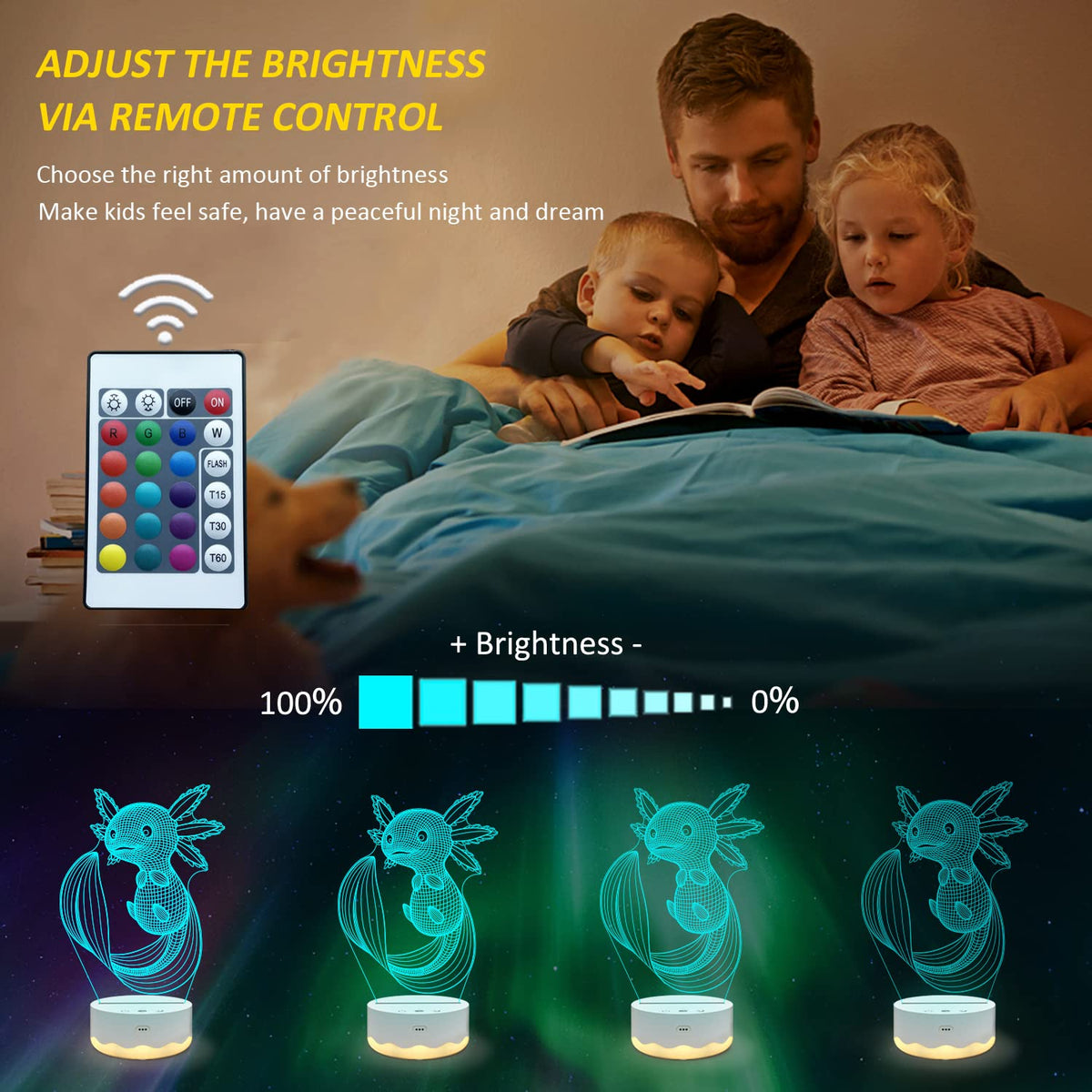 Axolotl Night Light, 3D Illusion lamp with Remote + Touch 16 Color Flashing Changing + Timer Desk Lamps Kids Room Decor Best Festival Birthday Gifts (Axolotl)