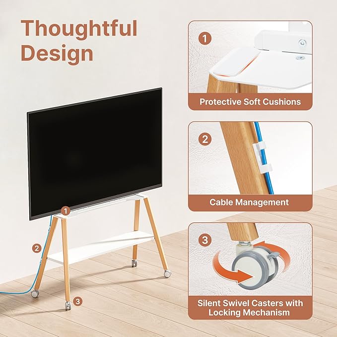 Rolling Easel TV Stand for 49–75 Inch TVs, Mobile TV Cart