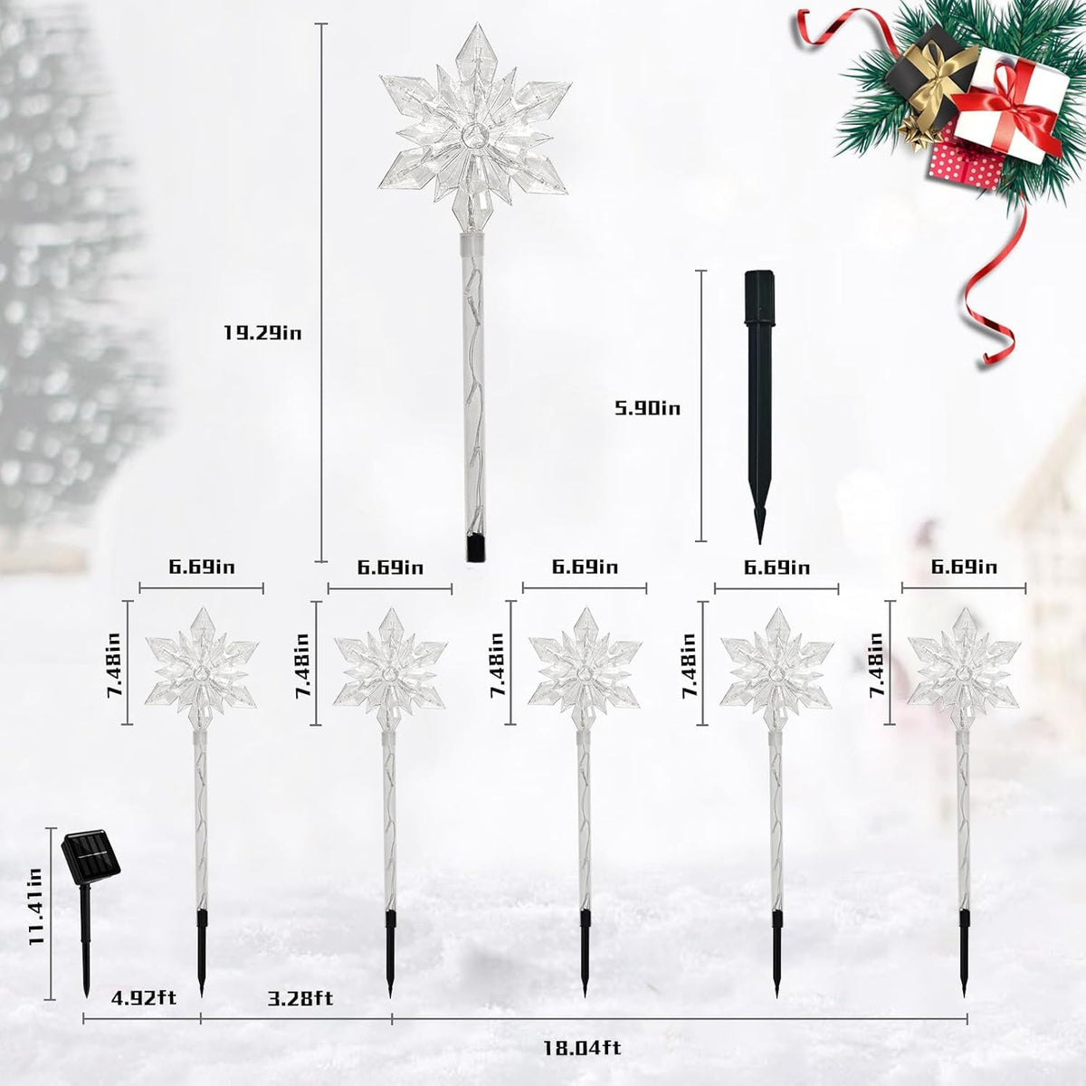 VOGVOG Snowflake Solar Christmas Pathway Lights, Set of 5 LED Outdoor Stake Lights, Waterproof Christmas Decorations for Garden, Yard, Lawn, Walkway, Patio Decor (Cold, 5pcs)