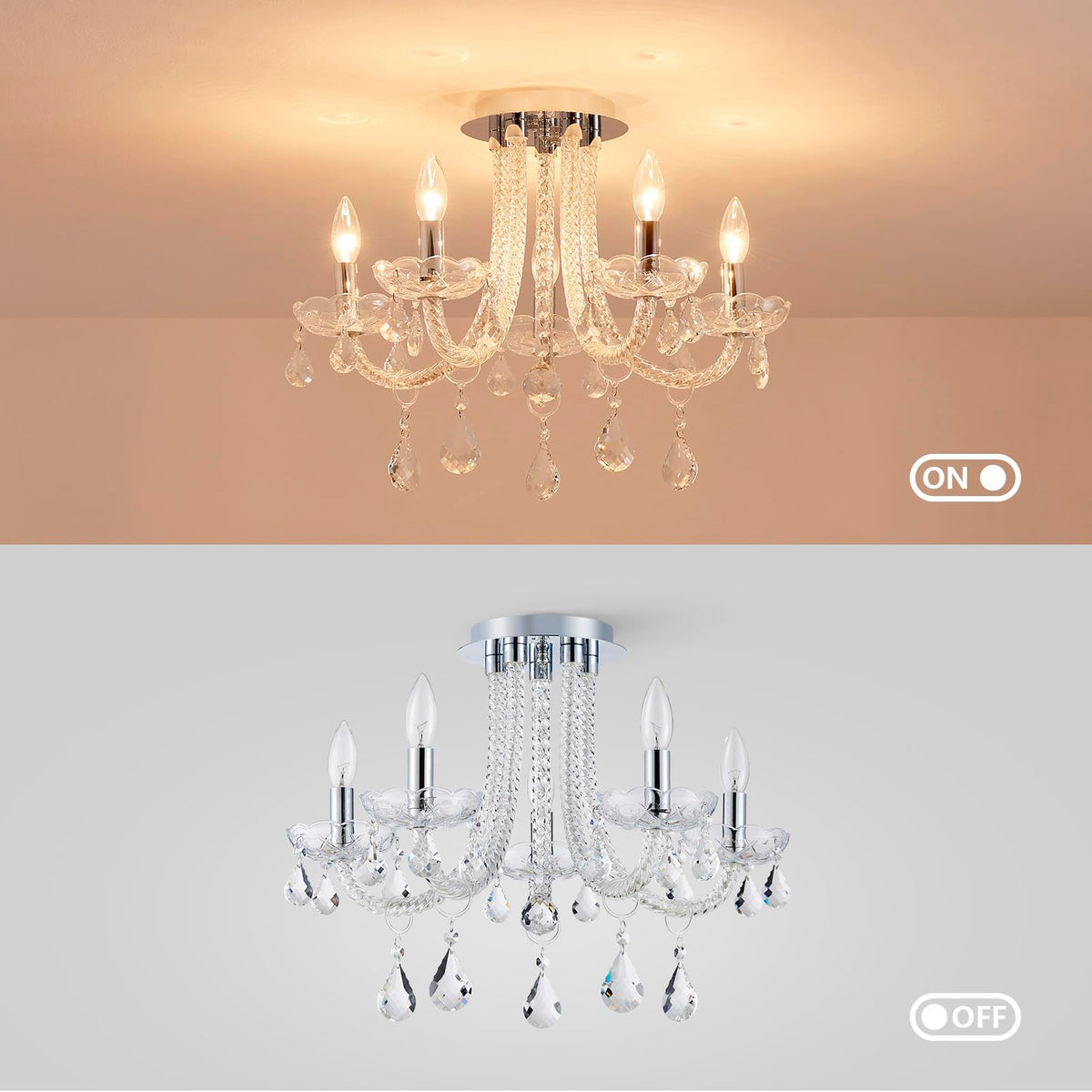 GlowEasely French K9 Crystal Maria Theresa Candle Chandelier, Luxury Vintage Pendant Light Fixture for Dining Room, Living Room, 5 Lights, D22.4*H15.7 inch, Clear Crystal & Chrome Finish Frame