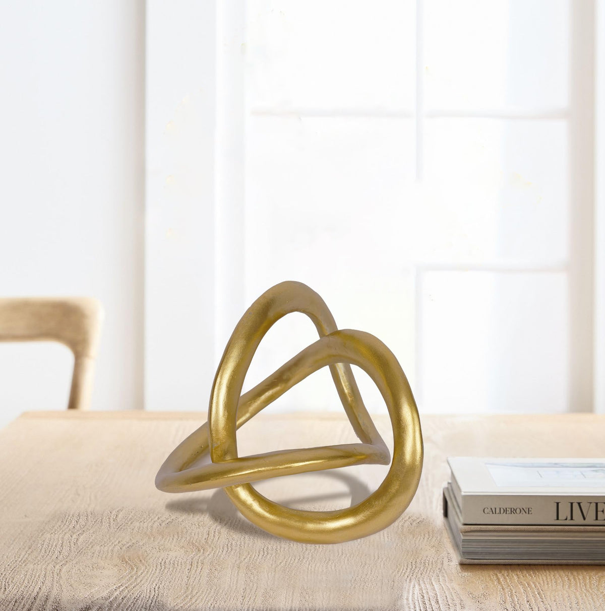PUHOZN Modern Geometric Round Sculpture Gold Knot Statue Decor Tabletop Sculpture and Figurines Round Decorative Ornaments Knick Knacks Home Decor for Shelves Coffee Table Bookshelf Decoration Gifts