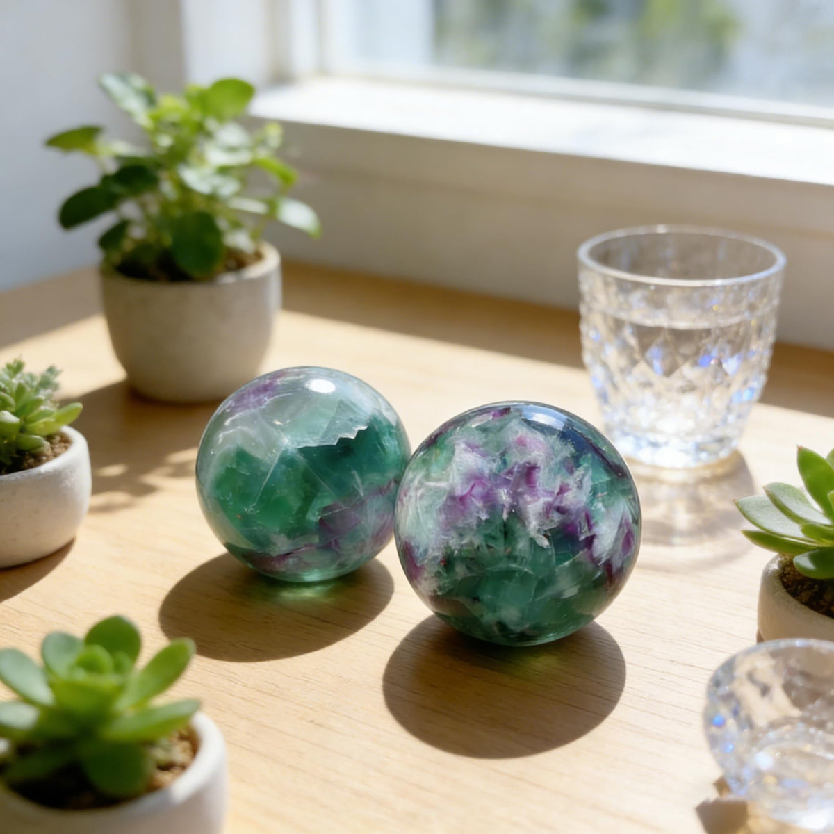 AierCrystal Natural Stone Crystal Sphere Feng Shui Home Decoration Ball Positive Energy Scrying Orb for Meditation Tool for Spiritual Space Purification Globe Diameter5-6cm Fluorite Sphere