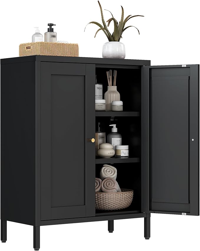 Bevivog Small Bathroom Storage Cabinet, Metal Floor Cabinets Sideboard