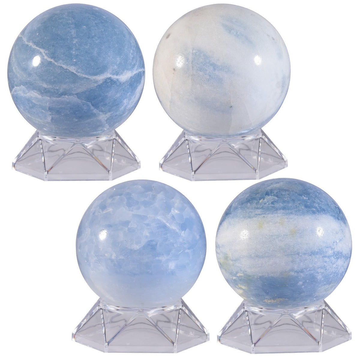 Rockcloud Natural Blue Celestite Crystal Ball with Acrylic Stand Polished Decorative Sphere Figurine Sculpture for Divination, 2.79-3.14 Inches
