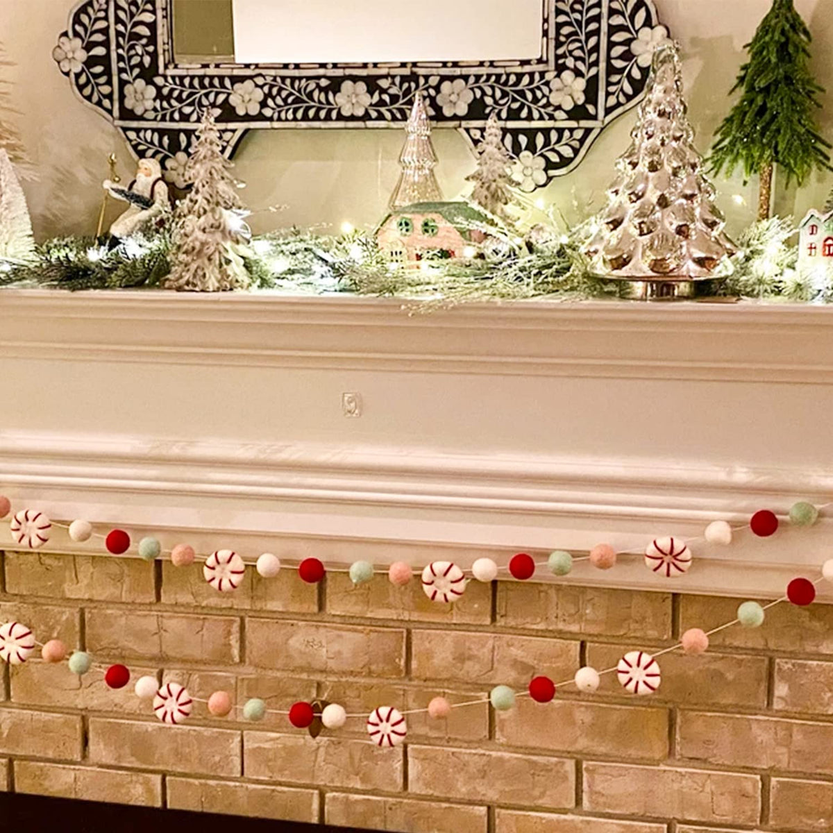Christmas Felt Ball Garland, Holiday Home Decor, Peppermint Garland Decor, Candy Decorations, Felt Balls for Christmas Tree, Mantel, Kids Bedroom, Living Room, Nursery- 6.56 Ft