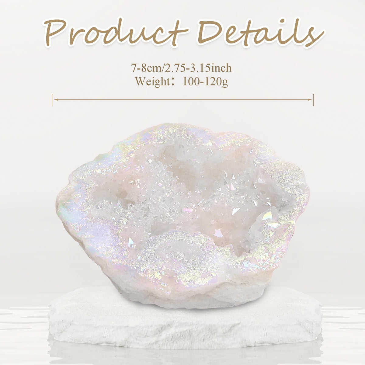YATOJUZI Angel Aura Crystal Geode 2.75”-3.15" Large Rock Stone Raw Rocks Quartz Stones Healing Crystals Gemstones and Titanium Coated Big Mineral Geodes Energy Protection Reiki Decorations 1PCS