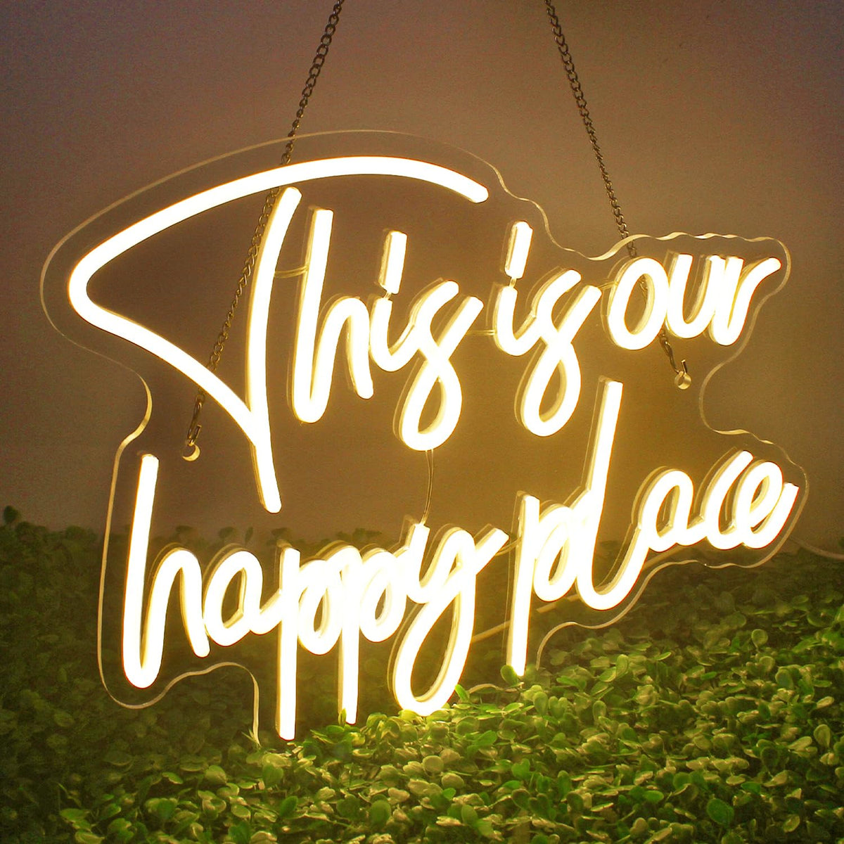 NOSUN This is Our Happy Place Neon Sign,Neon Signs for Wall Decor Happy Place Warm White LED Light Room Decor for Bedroom Classroom Man Cave Home Bar Birthday Party Decor Neon Classroom Sign Dimmable USB Power