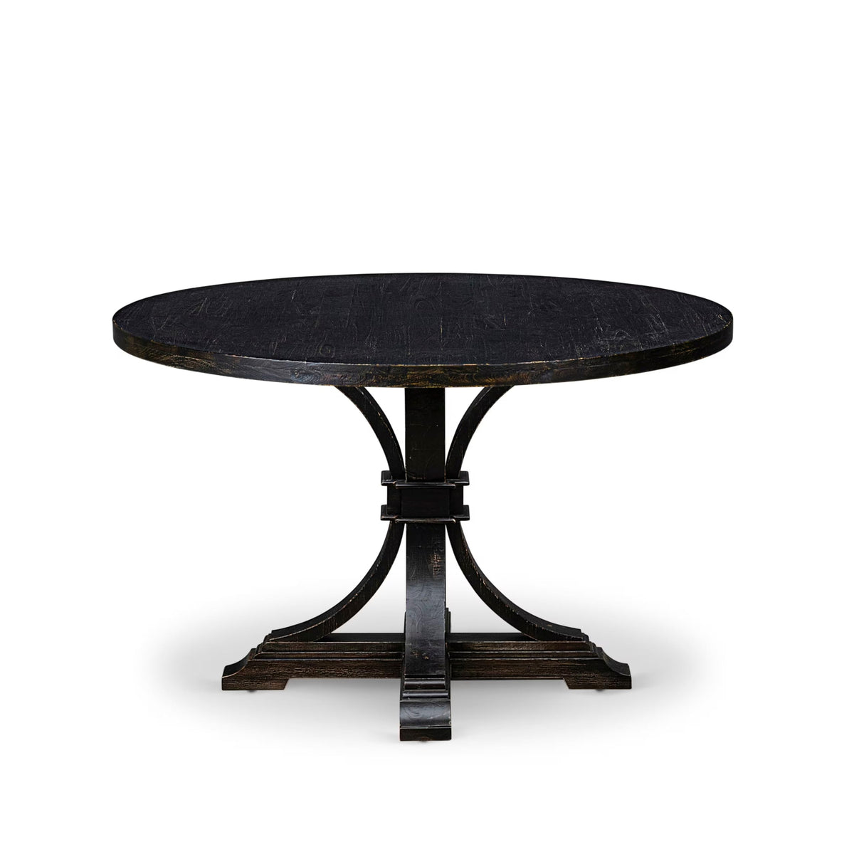 Luxe by East West Furniture I7MA7-511-34 7-Piece Kitchen Table Set with Polyester 6 Dark Gray Kitchen Chairs, Button Tufted Back, and A Round Dining Table in Sand Blasting Black Finish.